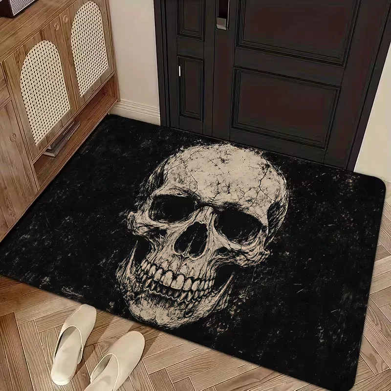 Vintage Distressed Sketch Skull Doormat Anti Slip Floor Mat Gothic Horror Cool Style Front Door Mat Indoor Entryway Rug