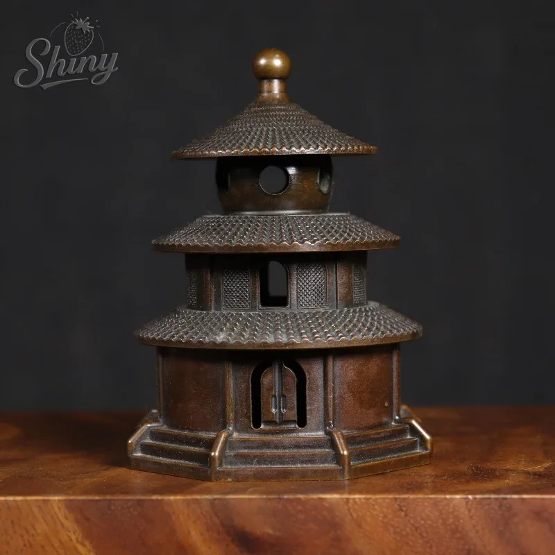 

Antique-Style Solid Brass Temple of Heaven Incense Burner Pagoda-Shaped Incense Burner Antique Brass Decorative Piece
