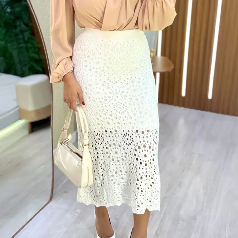 Bureau mode crochet fleur évider jupe longue taille haute Wrap hanche jupe décontracté couleur unie coupe ajustée femmes automne a-ligne jupe