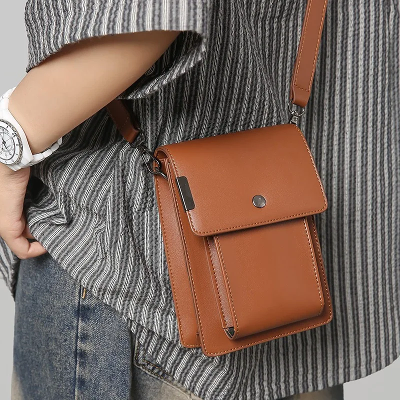 

Unisex Soft Pu Leather Flap Crossbody Bags Fashion Versatile Phone Bag Shoulder Purses Simple Solid Wallet Handbag Travel Purse
