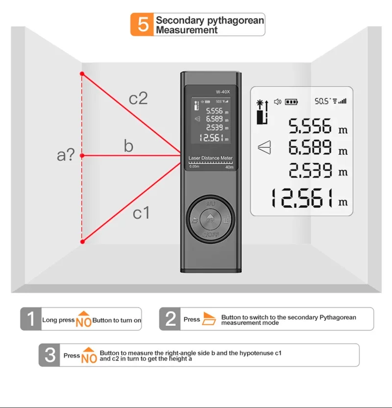 40M Laser Rangefinder Laser Tape Digital Laser Rangefinder Angle Measurement Laser Rangefinder Mini Pocket Measuring Instrument