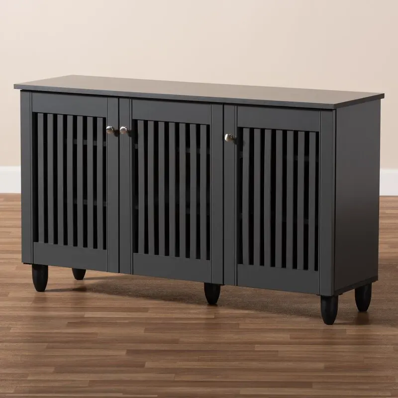 #Cabinet storage 3 doors black color solid teak wood Furniture Manufacture shoe cabinet storage