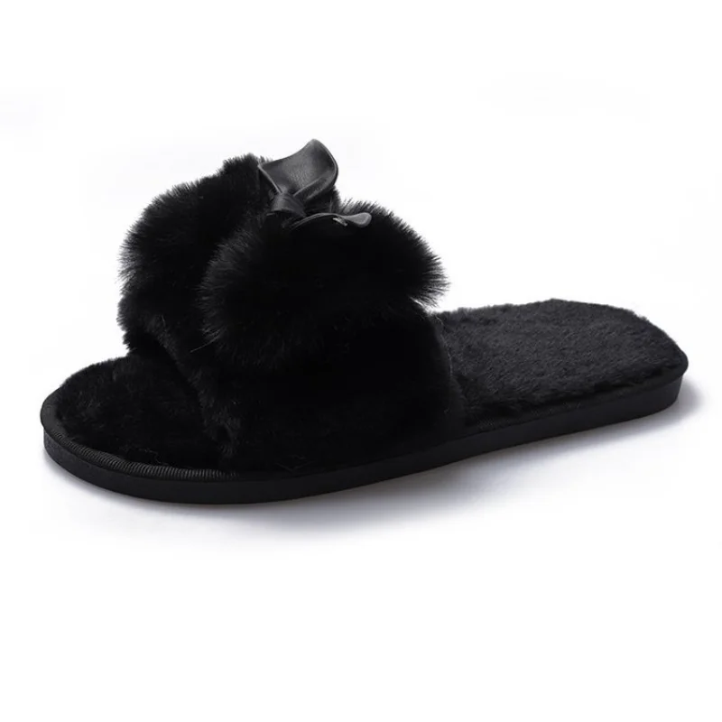 Women House Slippers Faux Fur Fashion Warm Shoes Woman Slip on Flats Female Slides Black Pink Cozy Home Furry Slippers