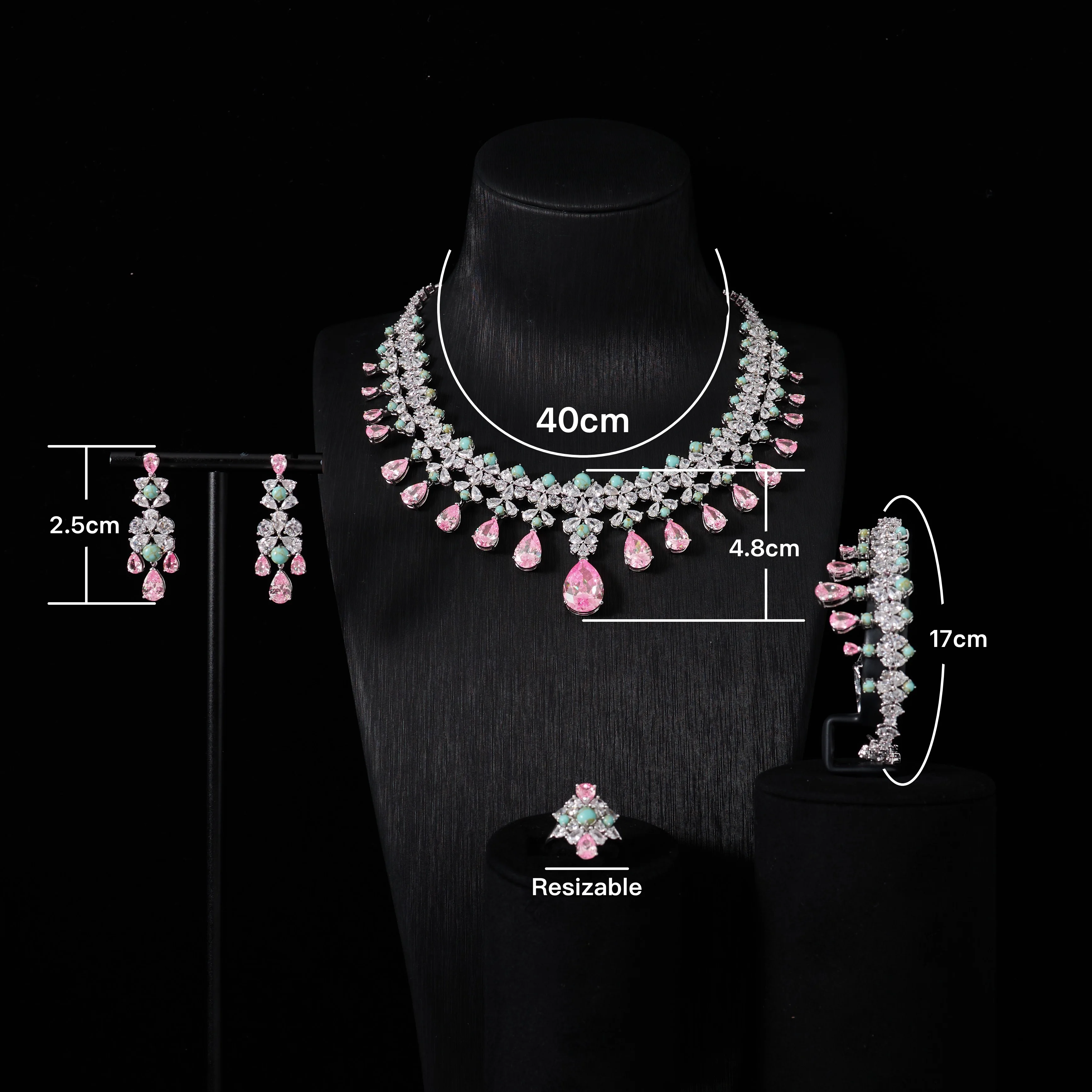 INJEWELIFE Gold Plated Orange Turquoise Champange Zirconia Jewelry Sets for Women Wedding Accessories Elegant Bridal Jewellery
