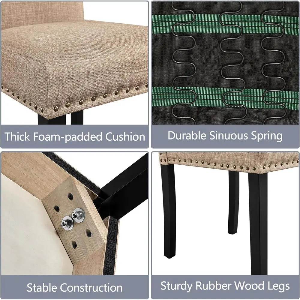 كراسي طعام بارسونز المنجدة بأرجل من الخشب المطاطي، زخرفة رأس الأظافر، مجموعة من 2، كاكي #5