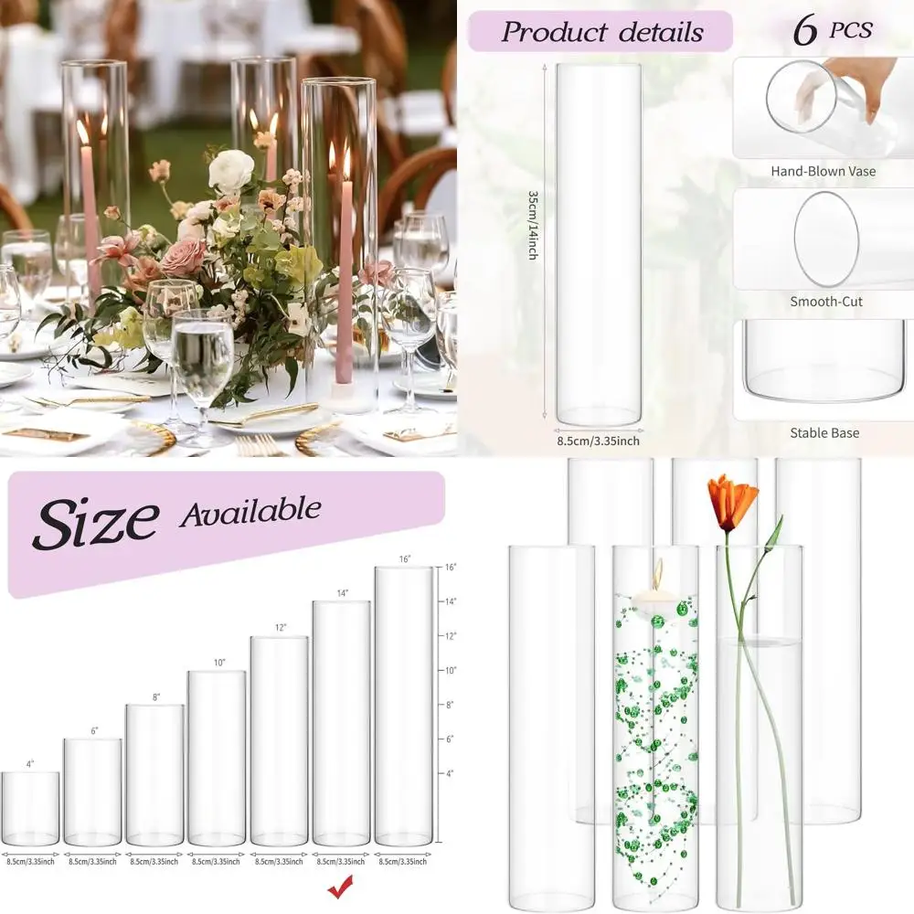 

14 ваз из прозрачного стекла для центральных деталей, подсвечников, свадебного декора, объемных ваз с цветочным рисунком для вечеринок и домашнего декора (14 x 3