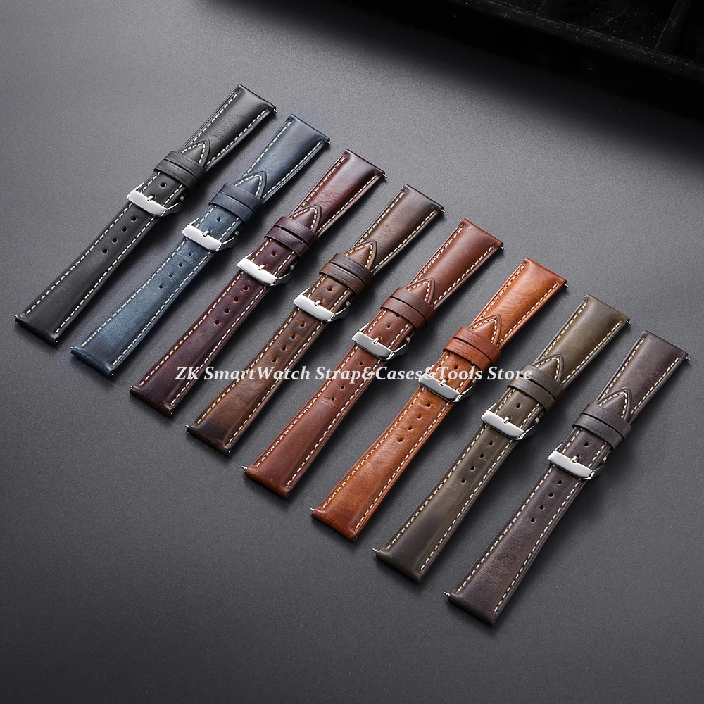 Retro Genuine Calfskin Strap Oil Wax Discoloration Cowhide Watchband 18/19/20/21/22mm High Quality Business Watch Band