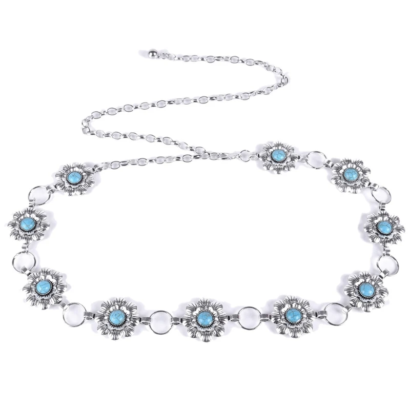 

Women Waist Chain Bohemian Flower Waist Chain Belt Belly Chain Emeralds Waistchain for Female Body Jewelry