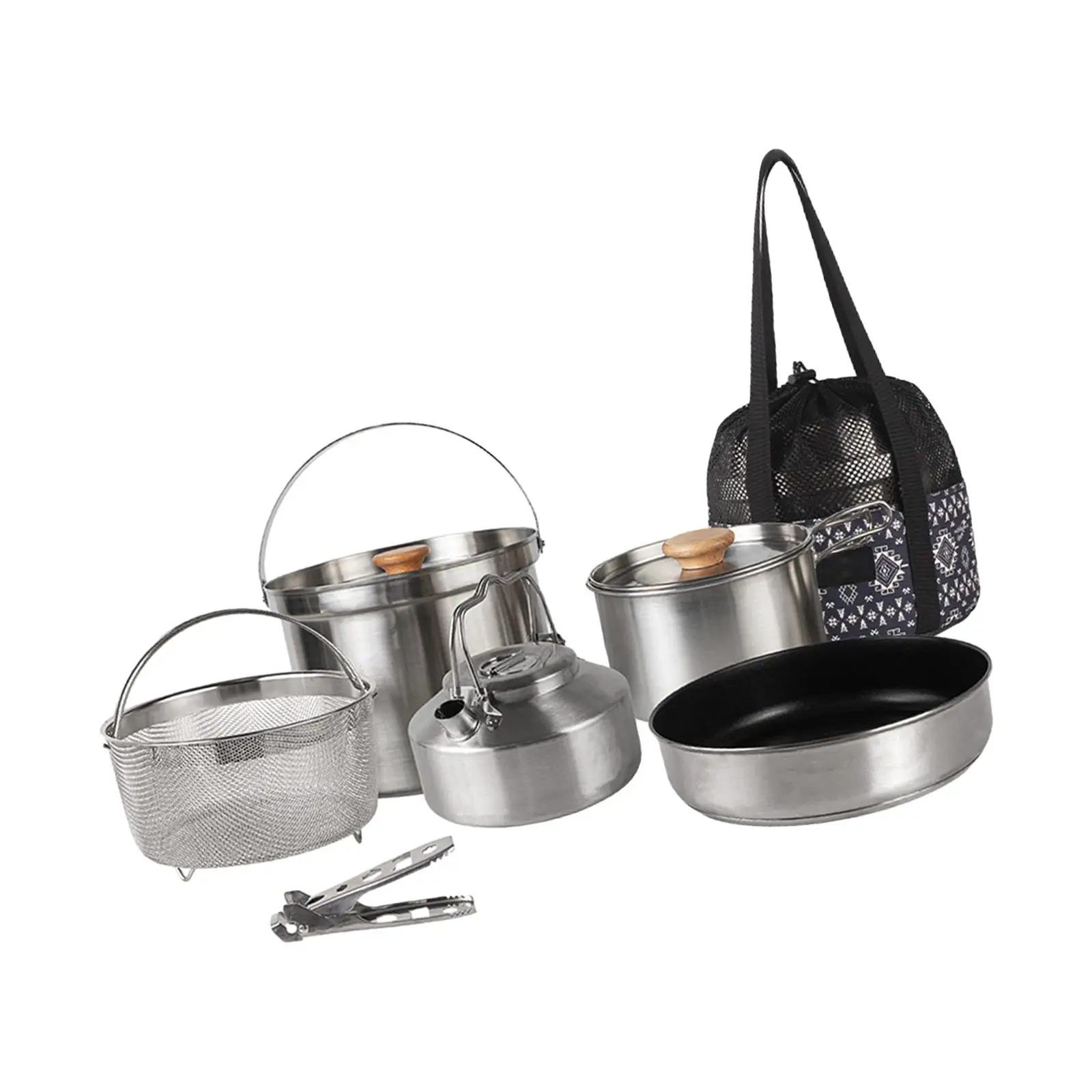 Camping Cookware Set Kettle Clip-on Handle Heavy Duty Durable Lightweight