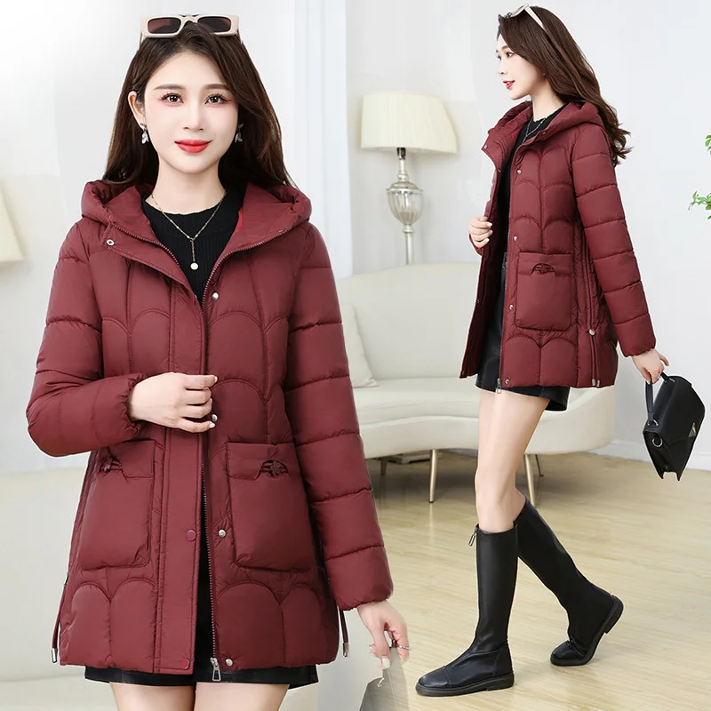 Parkas Women Hooded Winter Jacket 2024New Korean Thicke Down Cotton Clothes Middle-Aged Female Coat Mother Warm Mid Long Outwear