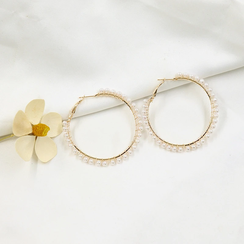 Mini Pearl Beads Women\'s Hoop Earrings Oversize Exaggerated Loop Earrings for Female Bohemian Ear Decoration Female Ear Jewelry