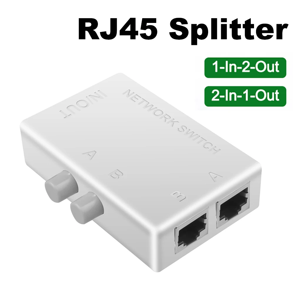 Network Switcher Switch Ethernet RJ45 Bidirectional Port Switch Adapter Cable Splitter Connector for Laptop PC Network Sharer
