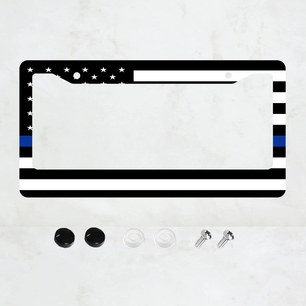 إطار لوحة ترخيص Blue Lives Matter بعلم الولايات المتحدة الأمريكية من الألومنيوم، إطار لوحة ترخيص بطابع العلم