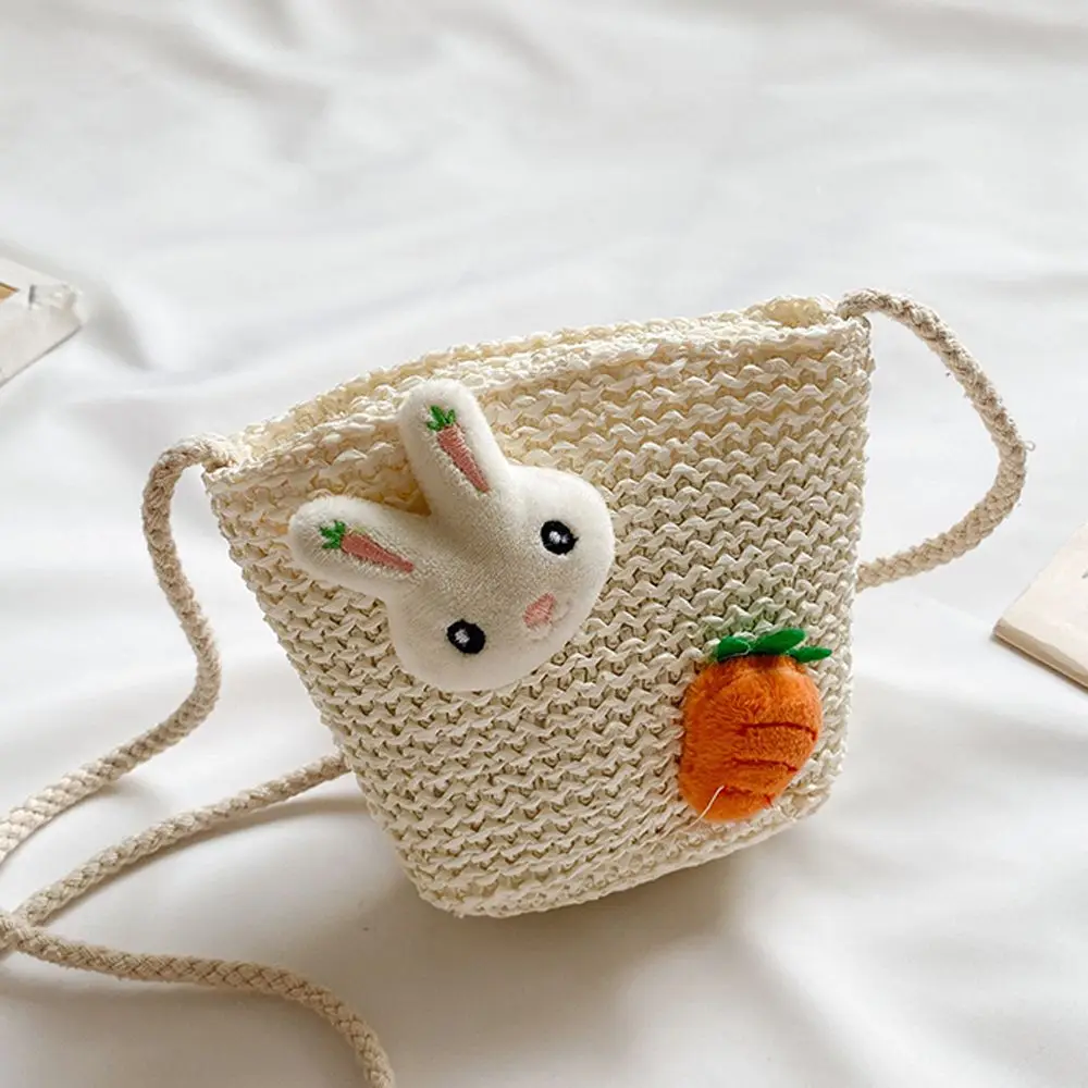 Sac à main de style coréen pour enfants, portefeuille bohème, sac en paille tissé, joli dessin animé, fruit doux, décontracté, anime