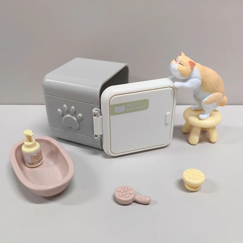 Accessori per casa delle bambole Simpatico mini gattino per animali domestici Giocattolo da bagno Simulazione Bagno / Vasca da bagno Scena di gatto Ornamento Modello Casa da gioco per bambini Giocattolo