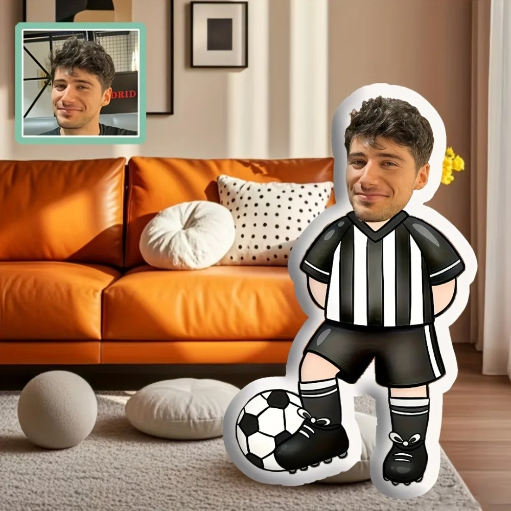 Customized Football Boy Mini Doll Personalized Photo Pillow Perfect Couple Gift Soft Polyester for Football Enthusiasts Friends