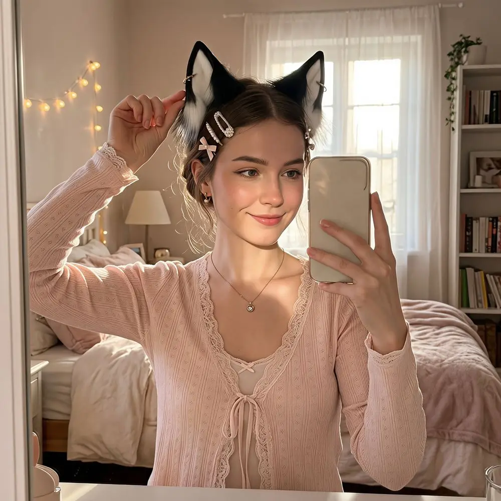 Practical Animal Cat Ears Headband Furry Artificial Gothic Headband Faux Furs Realistic Lolita Ears Headwear Stage