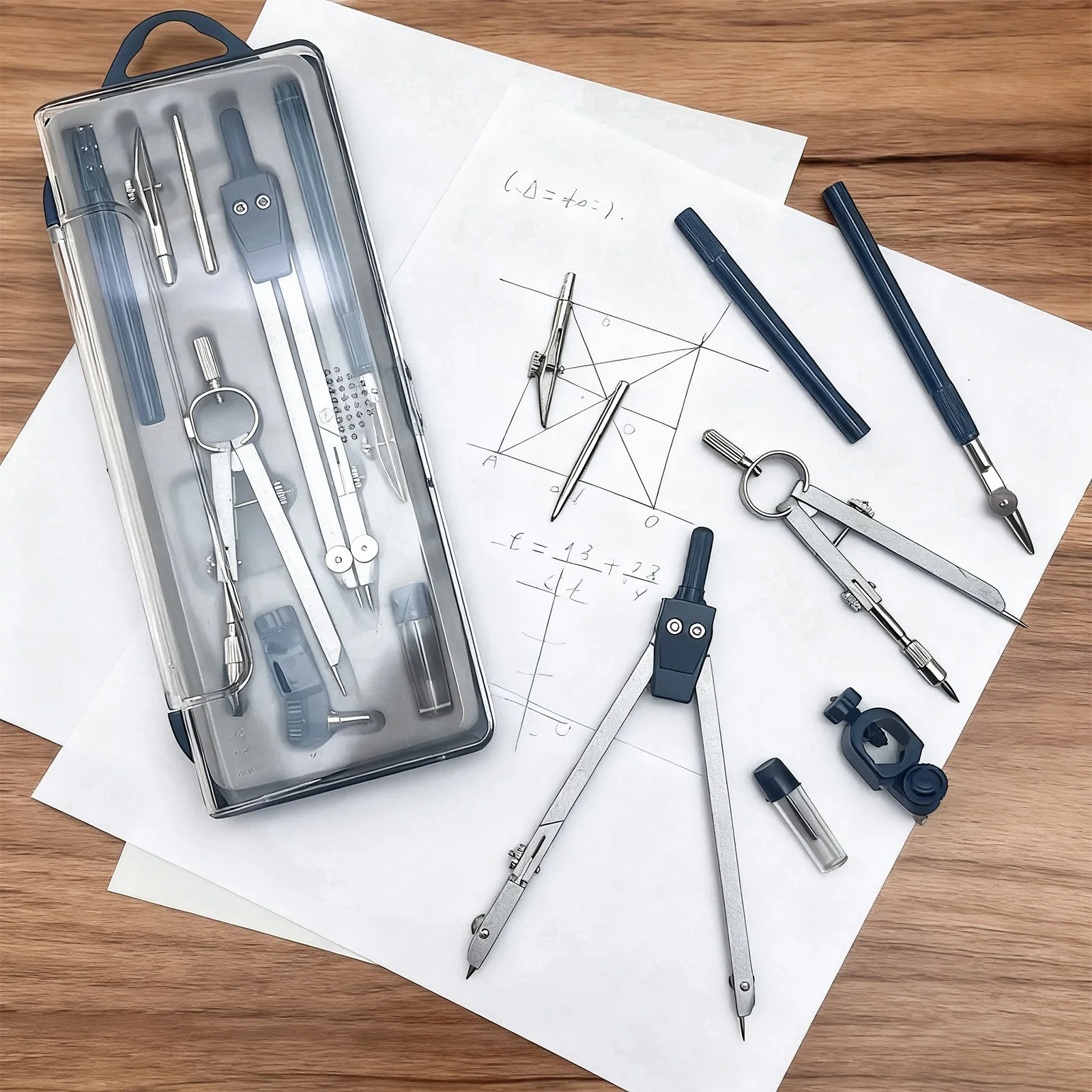 8pcs Professional Geometry Set Metal Compass,Geometry Precision Tool Set with Shattered Storage Box, Drawing Tools and Drawing