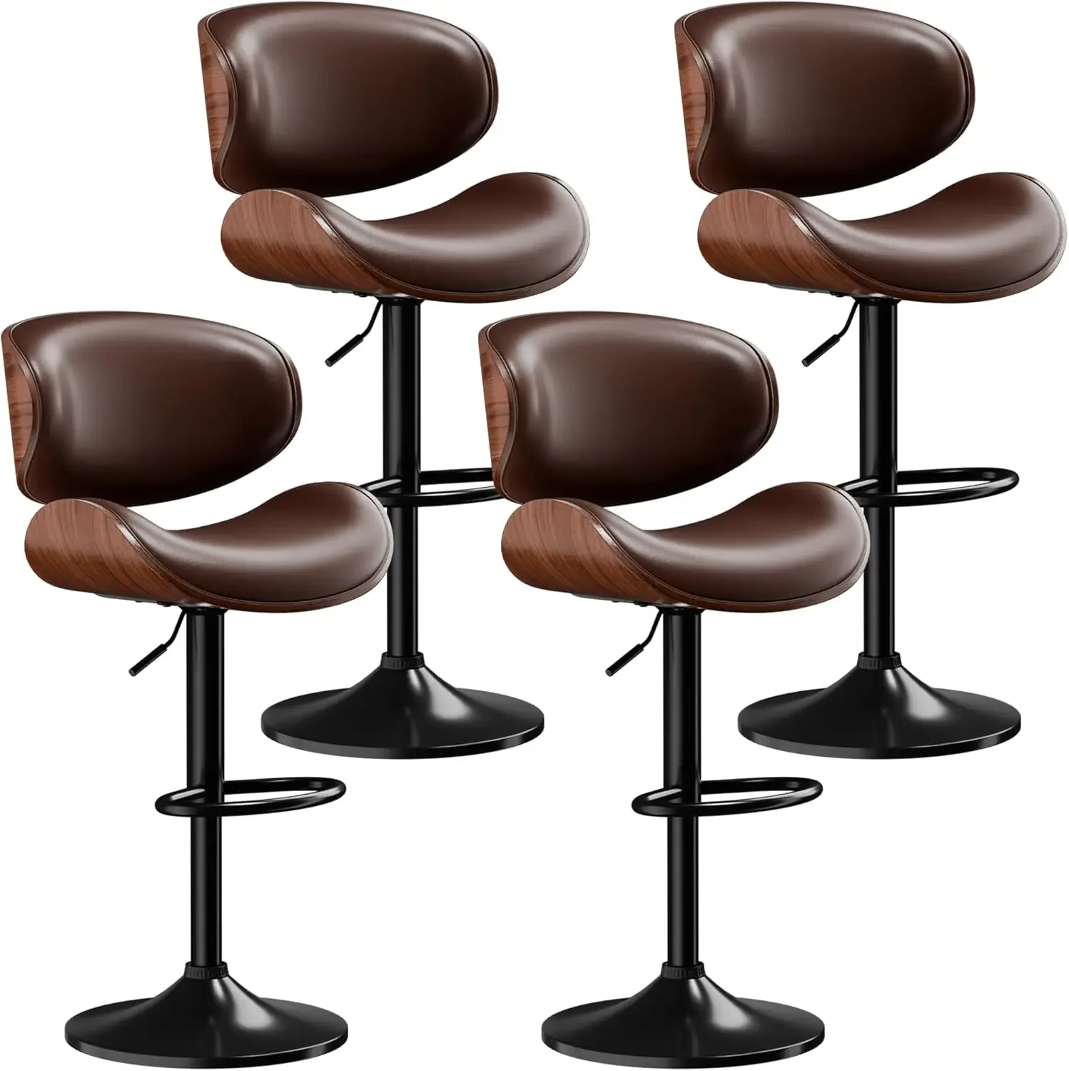 

Bar Stools Set of 4, Adjustable Swivel Leather Bar Stools for Kitchen Island Mid Century Modern Counter Height Chairs Barstools