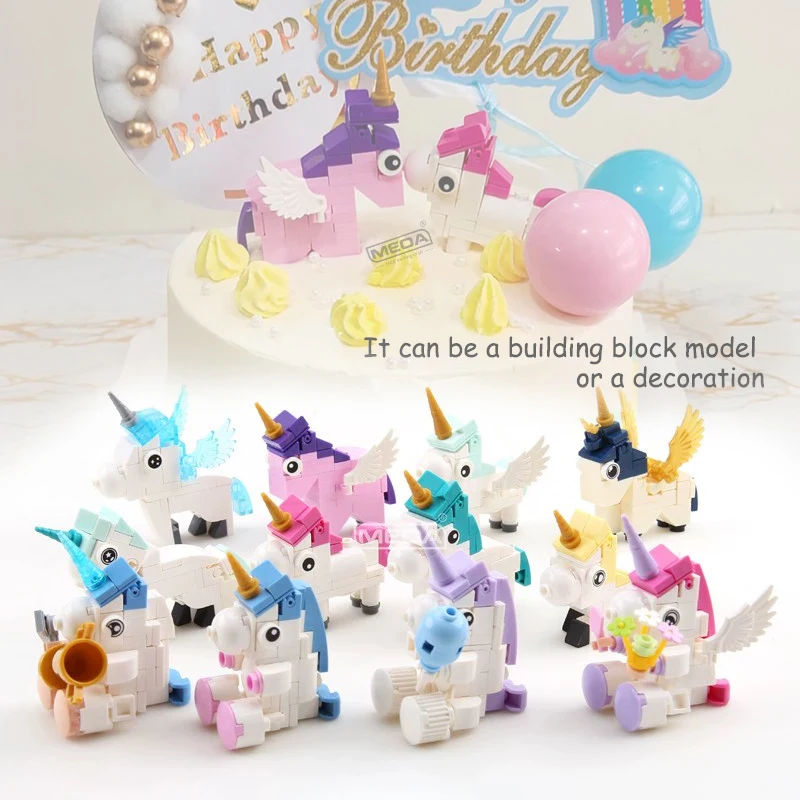 

DIY 6-in-1 Upgrade Unicorn Building Bricks Self-assembly Educational Desk Decoration Cute Animas Blocks Child Surprise Toys Gift
