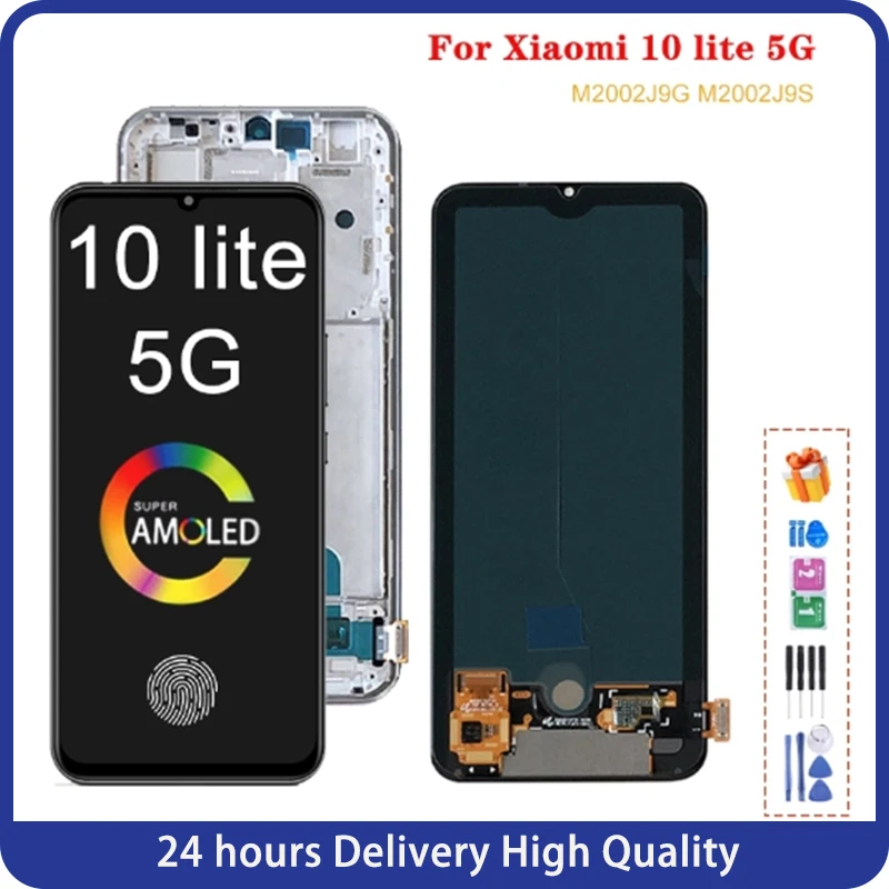 

100% Tested Premium Lcd For Xiaomi Mi 10 Lite 5G Display Touch Screen Digitizer Assembly M2002J9S M2002J9G Screen With Frame