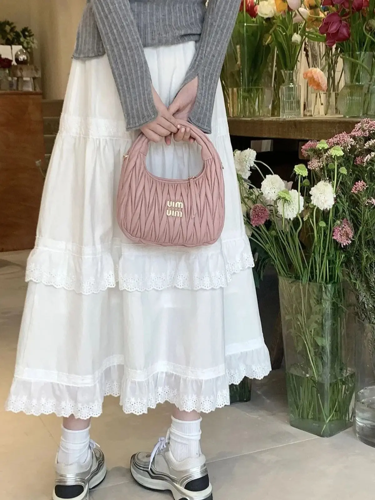 Skirt High Quality White Lace A-Line High Waist Loose All-Match Spring Autumn For Women Korean Style Fashion Cupcake Dress