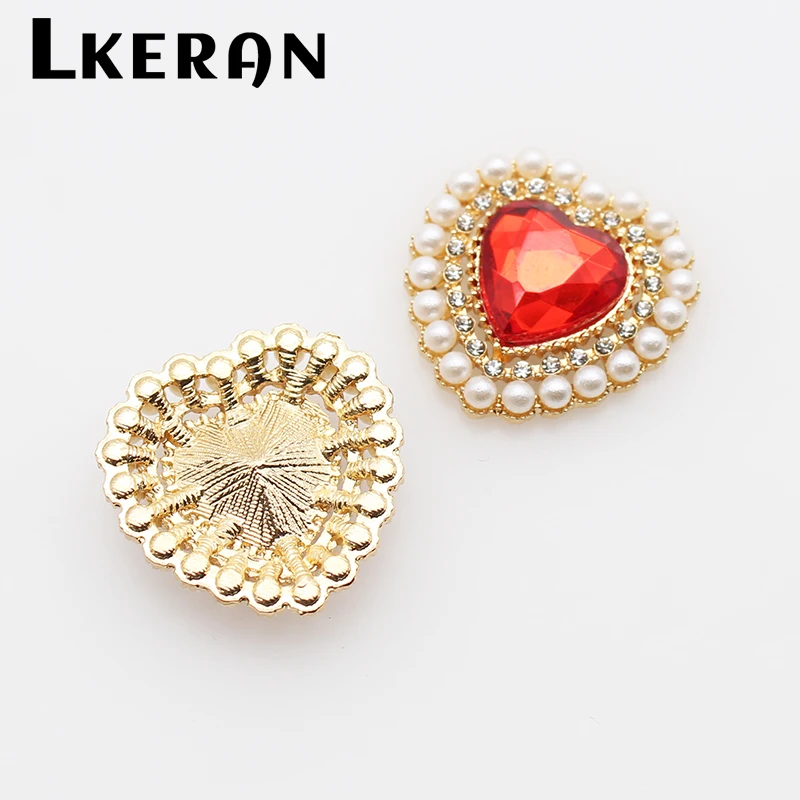 LKERAN 10 piezas 26*27MM nuevos botones acrílicos de perlas de corazón para decoración de ropa DIY botones a presión de Metal suministros para manualidades Scrapbooking