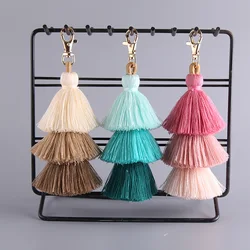 Handmade Colorful 3 Layered Tassel Keychain Bag charms Gradient Colors Key Holder Boho Jewelry Gift for women