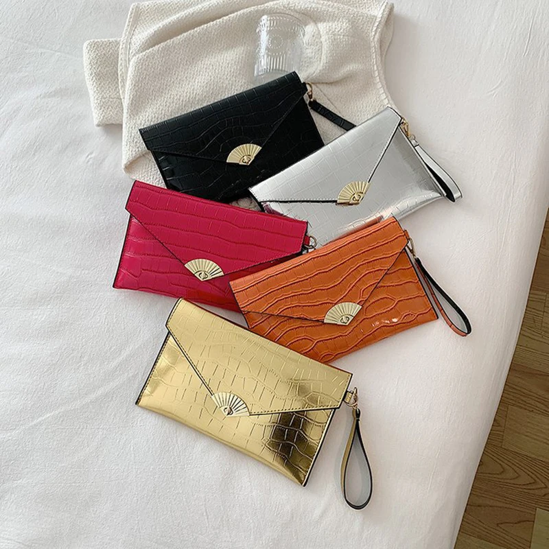 High Brand Women\'S Wallet Fashion Crocodile Pattern Envelope Handbag Card Holder Short Wallet Multi-Card Holder Purses Phone Bag