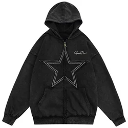 BIG PROMOTION Europe and America Y2K street five-pointed star traf hooded sweater loose coat for men and women Halloween