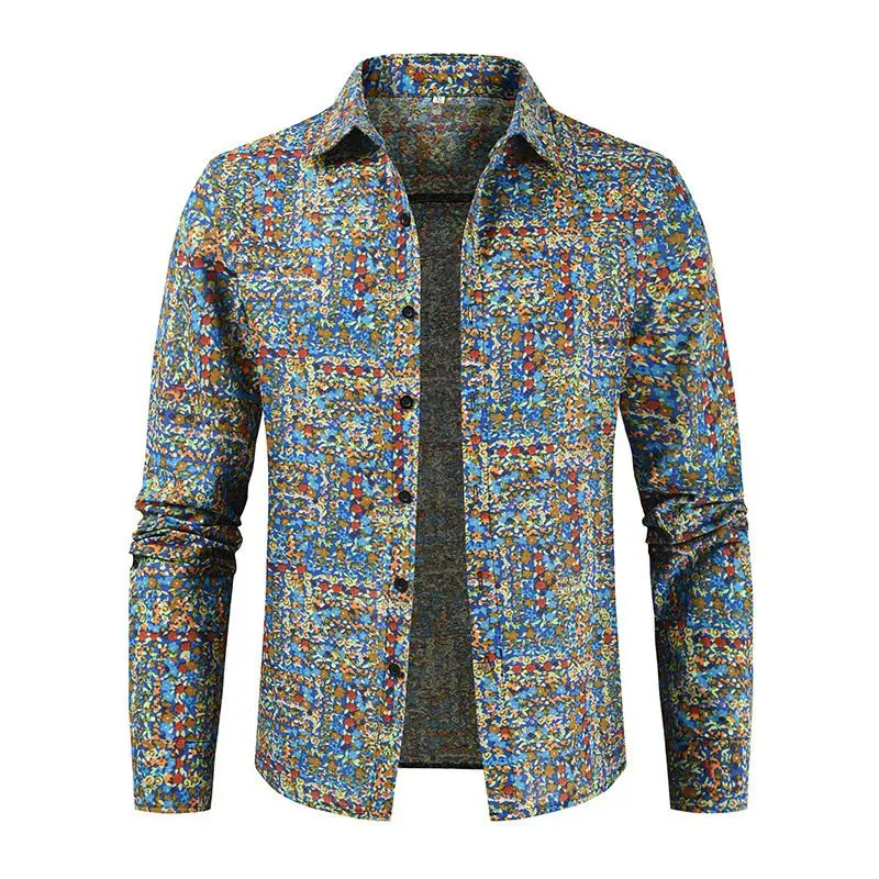 Lange Ärmel, lockere Hemden für Herren, 2024, Frühling, Vintage-Strickjacke aus Baumwolle und Leinen, lockerer Kragen, lässige All-Match-Bluse mit Blumenknopf