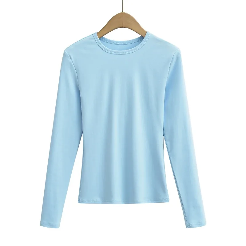 Spring Round Neck Solid Spring Women Long Sleeve Tops Sexy Pullover Bottoming Blouses T-shirt