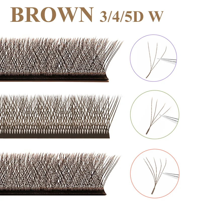 Pestañas DIYDAY marrón oscuro 3D 4D 5D, forma W, abanicos premoldeados, fáciles de aplicar, gruesas, entrecruzadas, extensión de visón sintético 2