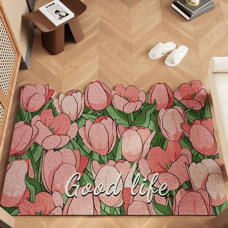 VIKAMA Blumen-Eingangstürmatte, Haushalts-Seidenring, Staubentfernung, Bodenmatte, großer Eingang, schmutzabweisend, rutschfeste Fußmatte