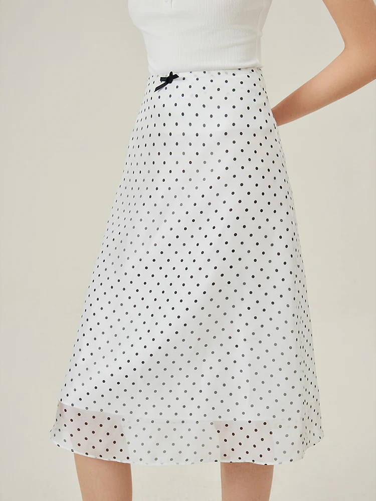 FSLE Office Lady Polka Dot Printed Half Skirt 2024 Summer New Bow Women High Waist Skirt Casual Loose Women Skirts 24FS12411