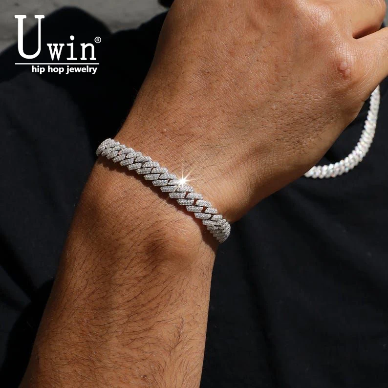 

Uwin Brass Moissanite 6mm Cuban Chain Miami Necklace for Women Bracelets Diamond Tester High Quality Fine Jewelry