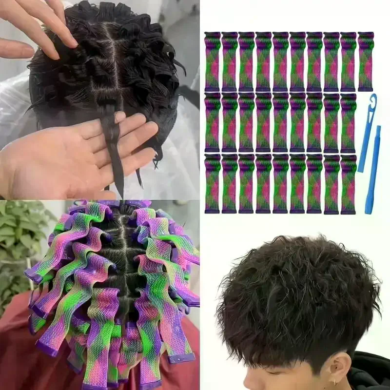 18/28Pcs Magic Heatless Water Wave Hair Curler Texture Automatic Rolling Bar Hair Styling Wave Forming Iron Hair Texturing Tool