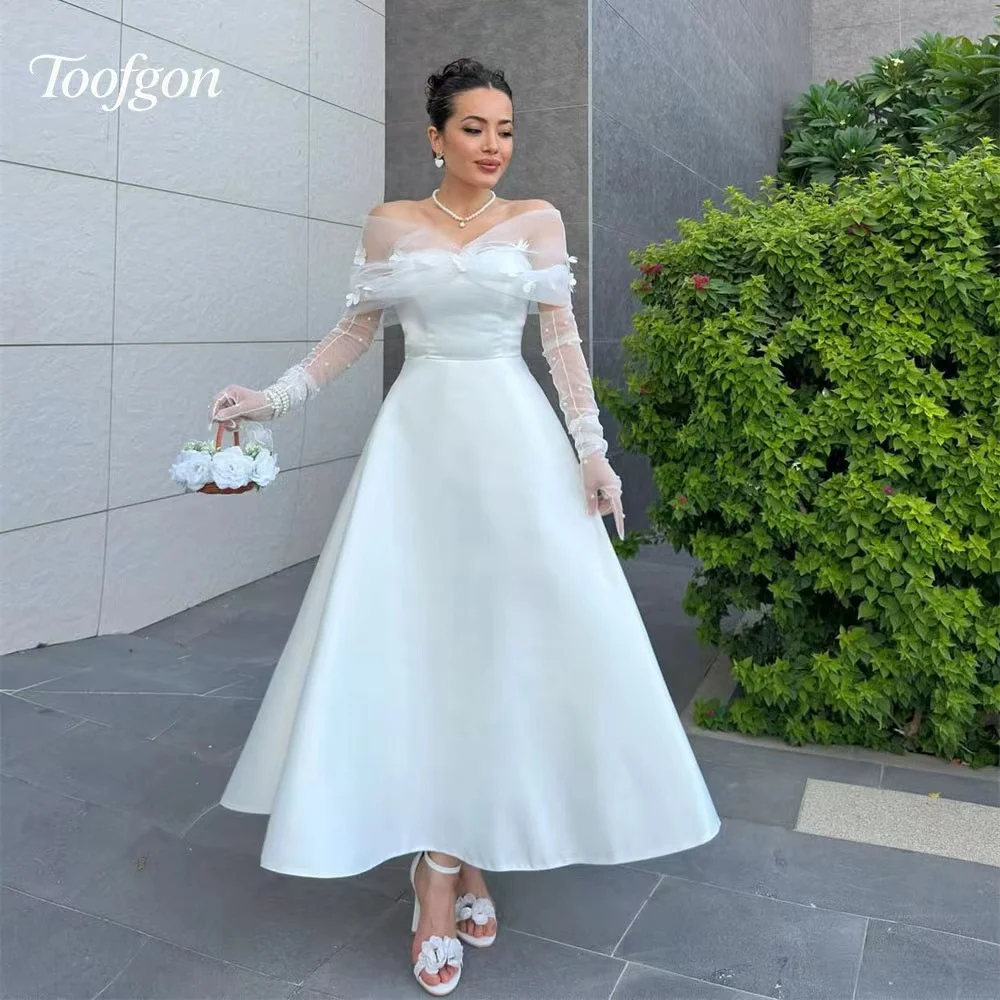 

Toofgon Wedding Party Dress Off Shoulder Long Slee Mid Celebrate Christmas Prom Dresses Vestidos De Fiesta Customized