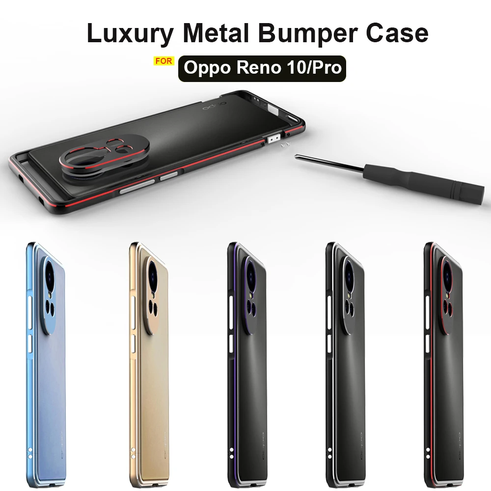 For Oppo Reno 10 Reno10 Pro Global Aluminum Alloy Case Phone Glossy Metal Bumper Frame Coque Screw Driver Back Cover Skin Funda