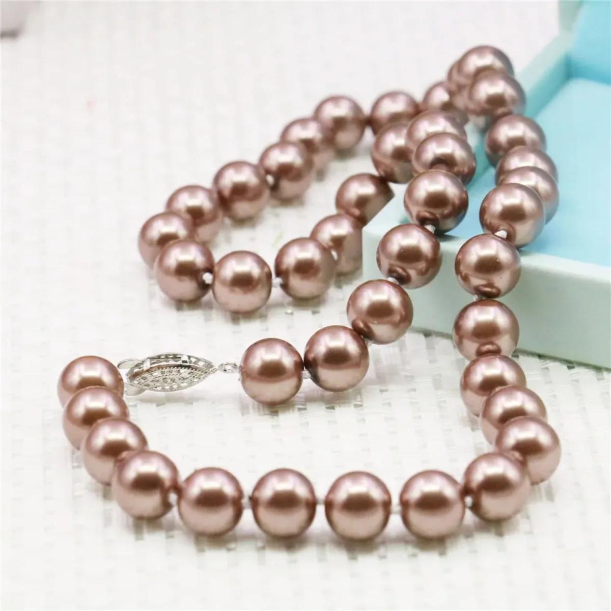 10 12mm Round Light Brown Pearl Shell Necklace Women Girls Hand Made Jewelry Making Design Fashion Accessory Gifts For Mother