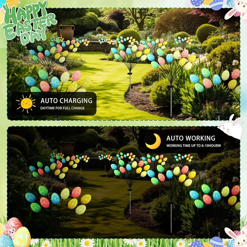 2 упаковки 10 светодиодных пасхальных яиц для пасхальных украшений, пасхальный декор, садовые фонари, декоративные солнечные фонари, прочные светильники для яиц динозавров