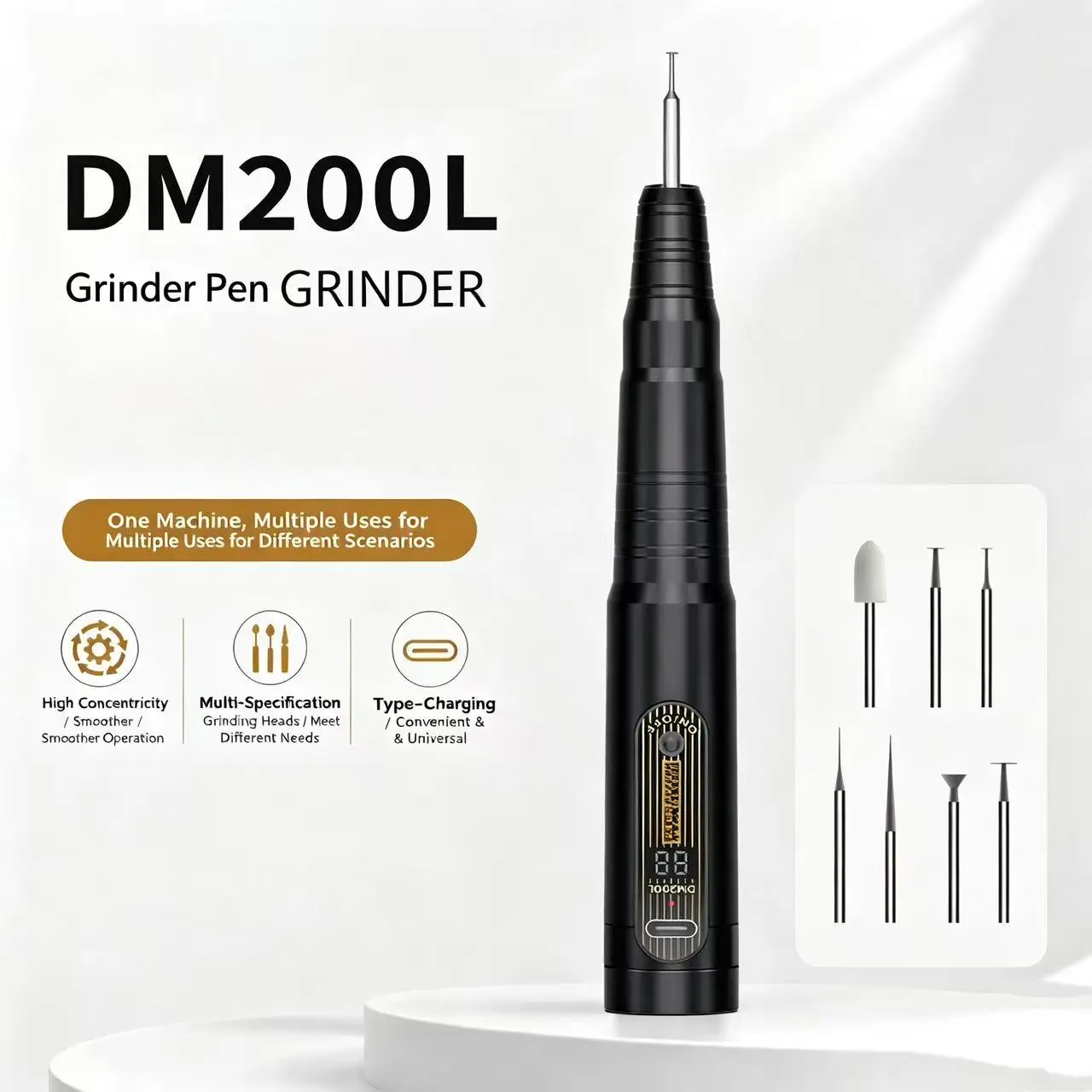KEGUAN DM200L Electric Polishing Pen 7pcs Diamond Grinding Heads for IC Chip Grinding PCB Cutting Jade Polishing Phone Repair