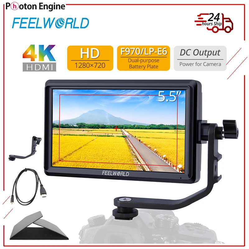 FEELWORLD S55 5.5 Inch IPS on Camera Field Monitor Video Focus Assist 4K HDMI 1280x720 Input DC Output for Rig Gimbal Youtube