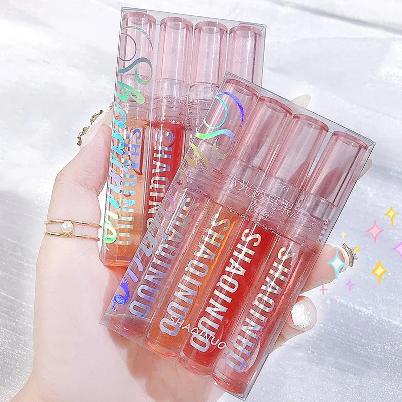 Heallor 4 pack of sparkling lip balm lip care oil, transparent glass lip moisturizing and moisturizing