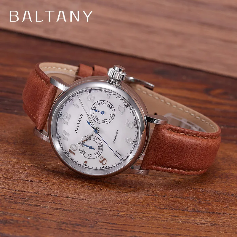 Baltany-Montre étanche en acier inoxydable pour homme, fonction mécanique automatique, saphir, cadran MOP, 5 bars, 2024mm, 41mm, nouveau, 9122