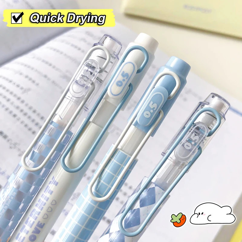 4PCS/Sets Blue White Grid Series Gel Pen 0.5MM Black Refill Gel Ink Pen Cute Writing Pen For Students Office School Supplies New