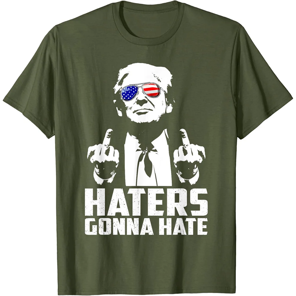 Funny Haters Gonna Hate T-shirt Donald Trump Middle Finger Graphic T Shirts for Mens Clothing Casual Polyester Tee Shirt Women