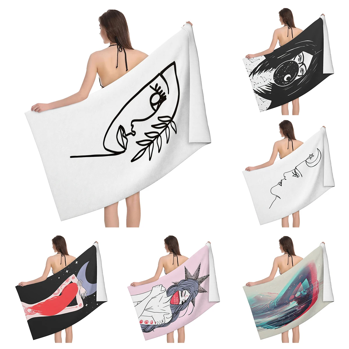 Home bath towels body towels bathroom quick drying microfiber beach Oil painting style man large sports towel  landscape plant