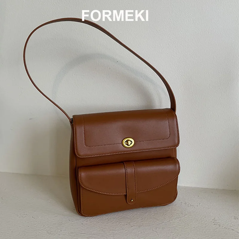 

Formeki Real Leather Bag Shoulder Bag For Women Concise Retro Square Bag Ladies Female Bag