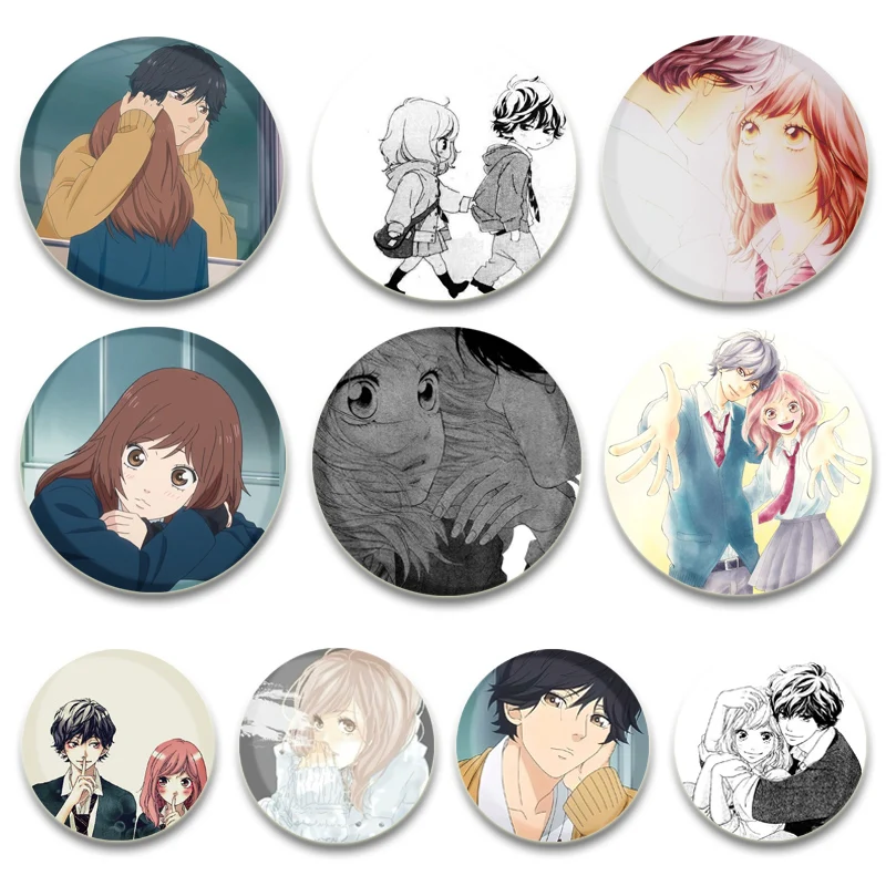 Blue Spring Ride Simple Button Pins Snap in Design Anime Brooches Daily Stylish Ornament Cartoon Badge Gifts for Friends Fans